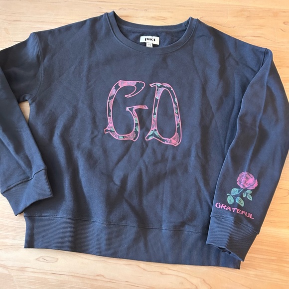 Pact Tops - Grateful Dead X Pact Slouchy Cropped Sweatshirt Organic Garden Rose Size XS